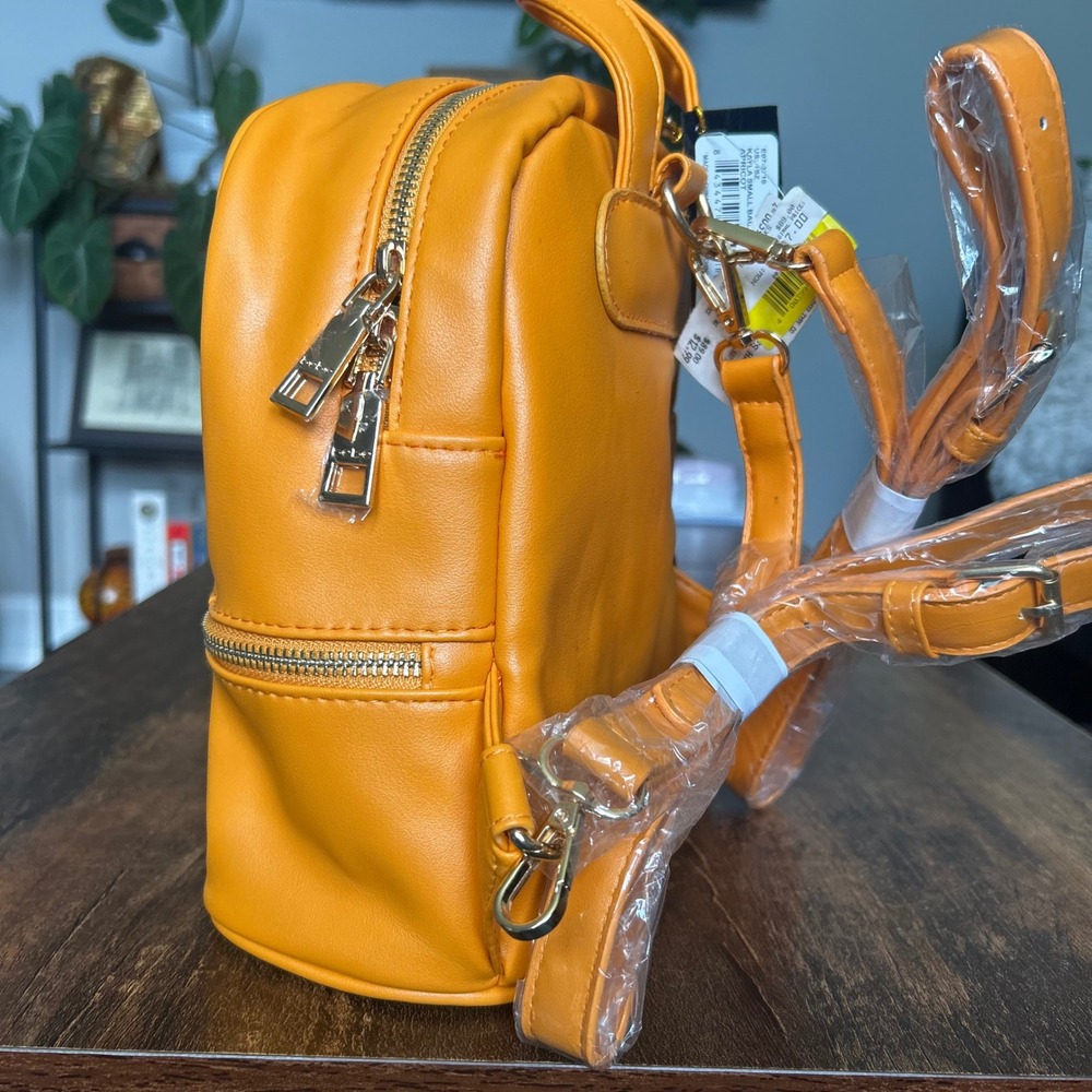 Bebe Kayla Small Backpack Women OS Apricot Orange NWT Faux Leather Mini Bag Logo - Picture 4 of 7